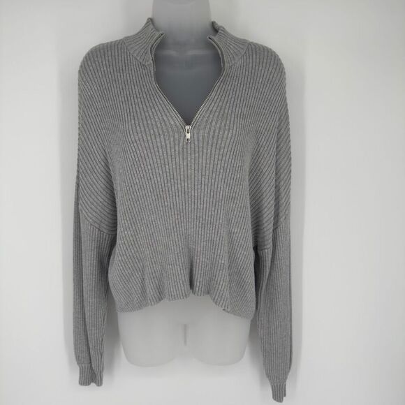 ASOS Design Gray Ribbed Half Zip Sweater Women’s 10 Tall Knit Pullover Preppy‎ - Picture 1 of 9